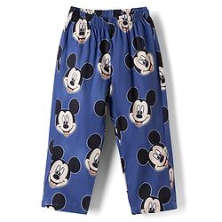 Babyhug Disney 100% Cotton Poplin Woven Full Sleeves Co-ord Shirt & Pajama Night Suit with Mickey Mouse Graphic Print - Navy Blue
