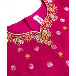 Babyhug Woven Brocade Half Sleeves Printed Choli & Lehenga Set With Dupatta - Fuchsia