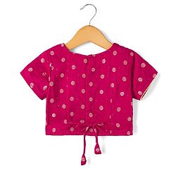 Babyhug Woven Brocade Half Sleeves Printed Choli & Lehenga Set With Dupatta - Fuchsia