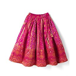 Babyhug Woven Brocade Half Sleeves Printed Choli & Lehenga Set With Dupatta - Fuchsia