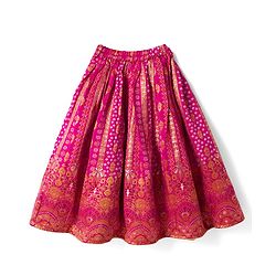 Babyhug Woven Brocade Half Sleeves Printed Choli & Lehenga Set With Dupatta - Fuchsia