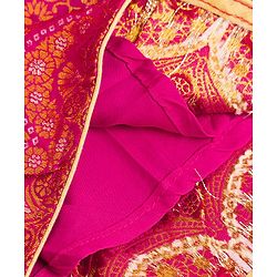 Babyhug Woven Brocade Half Sleeves Printed Choli & Lehenga Set With Dupatta - Fuchsia