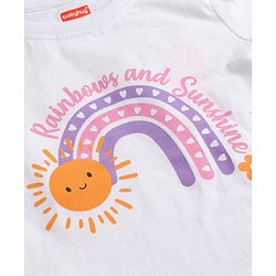Babyhug 100% Cotton Terry Knit Half Sleeves Top & Shorts Set With Rainbow Print - White & Orange