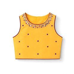 Babyhug Brocade Woven Sleeveless Lehenga Choli & Dupatta Set With Embellishment - Yellow