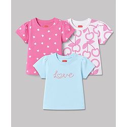 Babyhug 100% Cotton Knit Half Sleeves T-Shirts With Heart & Text Print Pack of 3 - Multicolor