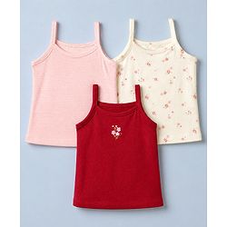 Babyhug 100% Cotton Single Jersey Knit Slips with Floral Print Pack of 3 - White Red Pink