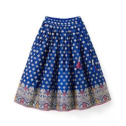 Babyhug Woven Half Sleeves Brocade Floral Zari Embroidered Lehenga Choli and Dupatta Set - Blue