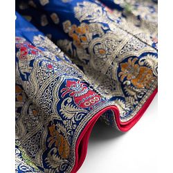 Babyhug Woven Half Sleeves Brocade Floral Zari Embroidered Lehenga Choli and Dupatta Set - Blue