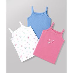Babyhug 100% Cotton Single Jersey Knit Sleeveless Slips With Floral Print Pack of 3 - White, Blue & Pink