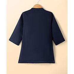 Babyhug Cotton Blend Full Sleeves Kurta and Pyjama Set with Geometric Embroidery in Navy Blue for 3-6 Months