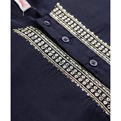 Babyhug Cotton Blend Full Sleeves Kurta and Pyjama Set with Geometric Embroidery in Navy Blue for 3-6 Months
