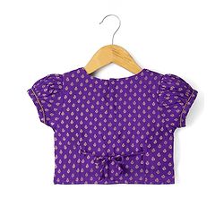 Babyhug Woven Brocade Half Sleeves Printed Choli & Lehenga Set With Dupatta - Purple