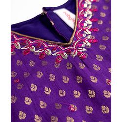 Babyhug Woven Brocade Half Sleeves Printed Choli & Lehenga Set With Dupatta - Purple