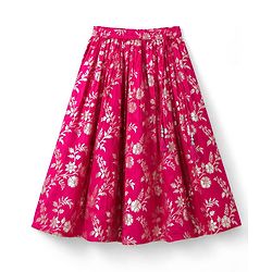 Babyhug Woven Sleeveless Brocade Floral Foil Print Lehenga Choli and Dupatta Set - Fuchsia