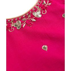 Babyhug Woven Sleeveless Brocade Floral Foil Print Lehenga Choli and Dupatta Set - Fuchsia