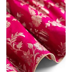 Babyhug Woven Sleeveless Brocade Floral Foil Print Lehenga Choli and Dupatta Set - Fuchsia