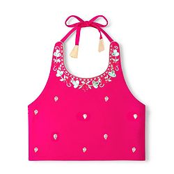 Babyhug Woven Sleeveless Brocade Floral Foil Print Lehenga Choli and Dupatta Set - Fuchsia