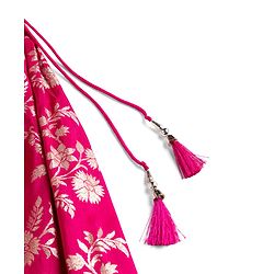 Babyhug Woven Sleeveless Brocade Floral Foil Print Lehenga Choli and Dupatta Set - Fuchsia