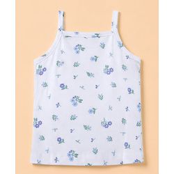 Babyhug 100% Cotton Single Jersey Knit Sleeveless Floral Printed Slips Pack of 3 - Blue, Green & White