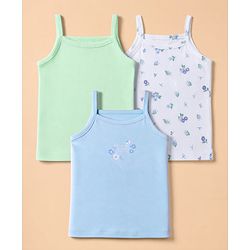 Babyhug 100% Cotton Single Jersey Knit Sleeveless Floral Printed Slips Pack of 3 - Blue, Green & White