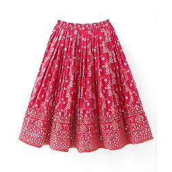 Babyhug Brocade Woven Half Sleeves Embellished Choli & Lehenga Set With Dupatta - Fuchsia
