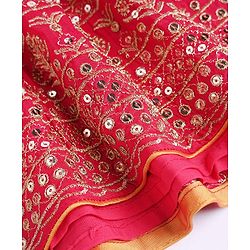 Babyhug Brocade Woven Half Sleeves Embellished Choli & Lehenga Set With Dupatta - Fuchsia