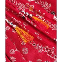 Babyhug Brocade Woven Half Sleeves Embellished Choli & Lehenga Set With Dupatta - Fuchsia