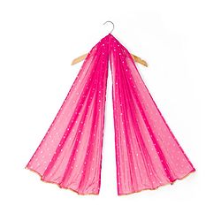 Babyhug Brocade Woven Half Sleeves Lehenga, Choli and Dupatta Set with Damask Foil Print - Fuchsia