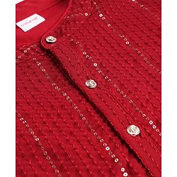 Babyhug Georgette Woven Full Sleeves Sequin Embroidered Dhoti Kurta Set - Red