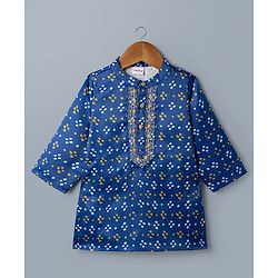 Babyhug Rayon Woven Full Sleeves Bandhani Printed  Kurta Dhoti Set -Blue