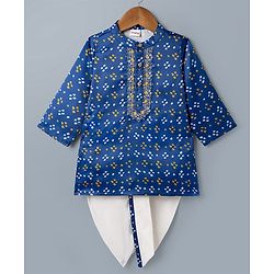 Babyhug Rayon Woven Full Sleeves Bandhani Printed  Kurta Dhoti Set -Blue