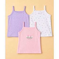 Babyhug 100% Cotton Single Jersey Knit Sleeveless Polka Dots & Floral Print Slips Pack of 3 - Purple White & Pink