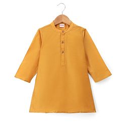 Babyhug Cotton Blend Woven Full Sleeves Solid Dhoti Kurta Set With Sequin Detailing & Embroidery Jacket - Mustard