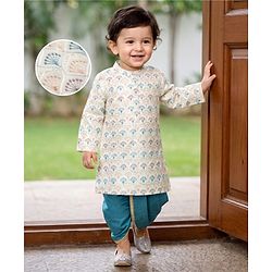 Babyhug Woven Full Sleeves Floral Embroidered Dhoti Kurta Set - White
