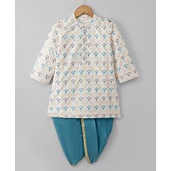 Babyhug Woven Full Sleeves Floral Embroidered Dhoti Kurta Set - White