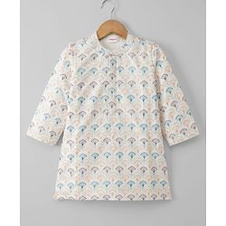 Babyhug Woven Full Sleeves Floral Embroidered Dhoti Kurta Set - White