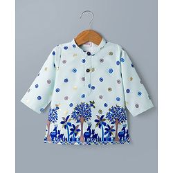 Babyhug 100% Cotton Woven Full Sleeves Floral Foil Printed Kurta & Pyjama Set - Light Blue