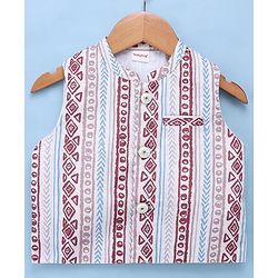 Babyhug Cambric 100% Cotton Woven Full Sleeves Kurta & Pyjama Set With Printed Jacket - White