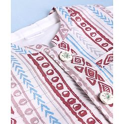 Babyhug Cambric 100% Cotton Woven Full Sleeves Kurta & Pyjama Set With Printed Jacket - White