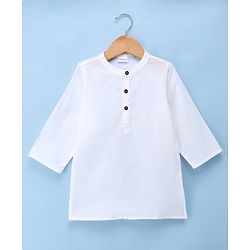 Babyhug Cambric 100% Cotton Woven Full Sleeves Kurta & Pyjama Set With Printed Jacket - White