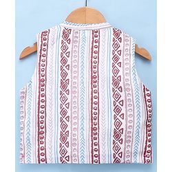 Babyhug Cambric 100% Cotton Woven Full Sleeves Kurta & Pyjama Set With Printed Jacket - White