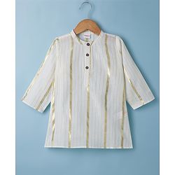 Babyhug 100% Cotton Lurex Woven Full Sleeves Striped Dobby Kurta Pajama Set - White