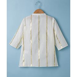 Babyhug 100% Cotton Lurex Woven Full Sleeves Striped Dobby Kurta Pajama Set - White