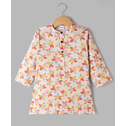Babyhug 100% Cotton Cambric Woven Full Sleeves Hakkoba Floral Printed Kurta Pajama Set - Off White