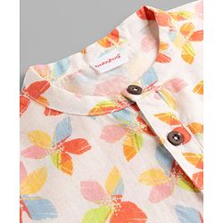 Babyhug 100% Cotton Cambric Woven Full Sleeves Hakkoba Floral Printed Kurta Pajama Set - Off White