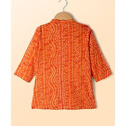 Babyhug 100% Cotton Cambric Woven Full Sleeves Bandhani Printed Kurta Pajama Set - Orange
