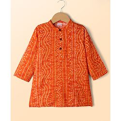 Babyhug 100% Cotton Cambric Woven Full Sleeves Bandhani Printed Kurta Pajama Set - Orange