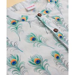Babyhug 100% Cotton Cambric Woven Full Sleeves Feather Printed Kurta Dhoti Set - White