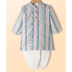 Babyhug 100% Cotton Cambric Woven Full Sleeves Printed Kurta Dhoti Set - Off White
