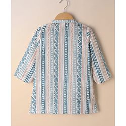 Babyhug 100% Cotton Cambric Woven Full Sleeves Printed Kurta Dhoti Set - Off White